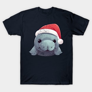 manatee in a Christmas hat distressed T-Shirt